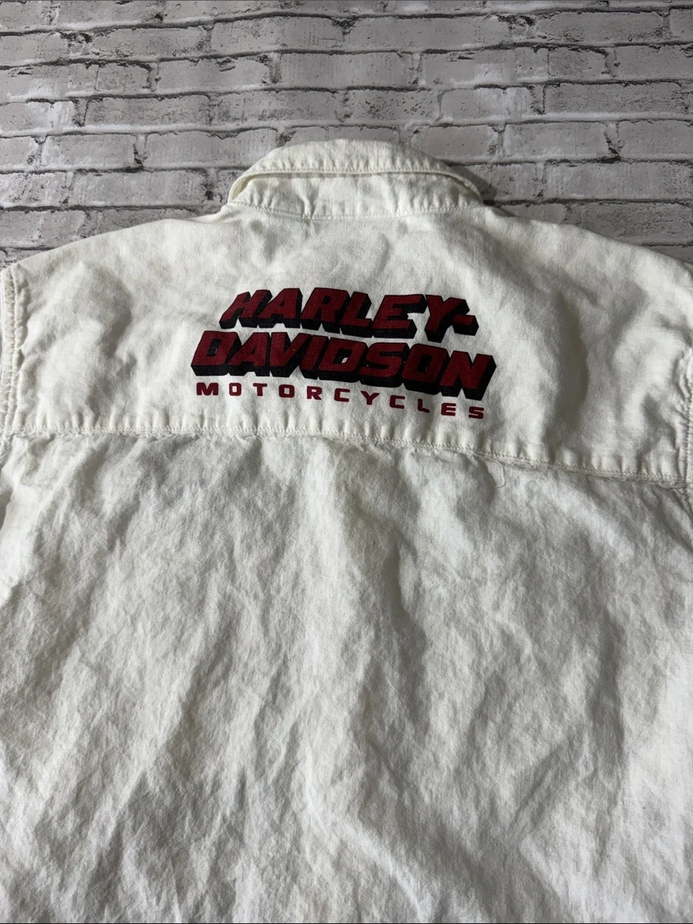 Harley Davidson mens M Medium white linen blend button up casual shirt EUC
